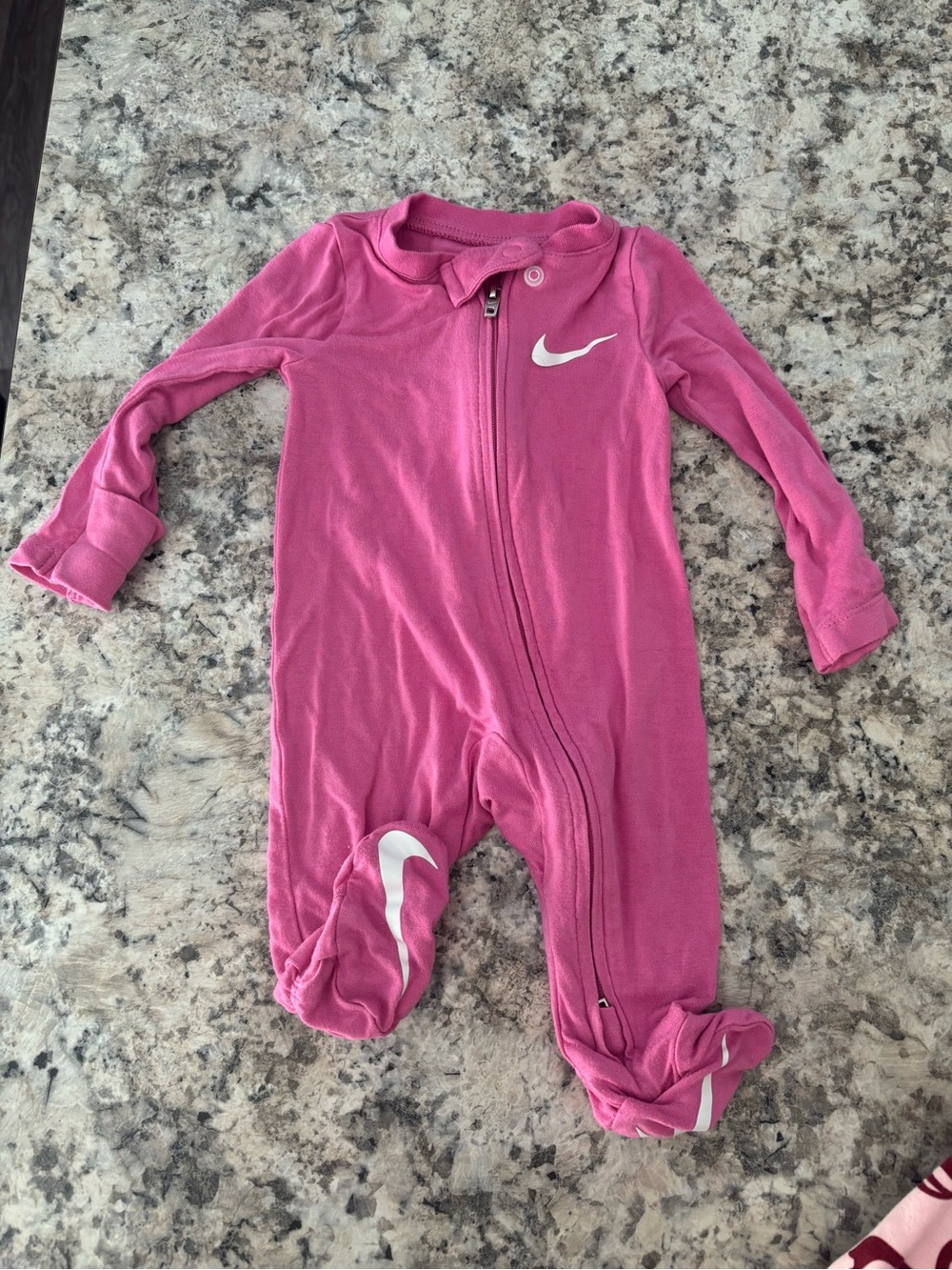 Nike Pink Baby Footed One-Piece with White Swoosh